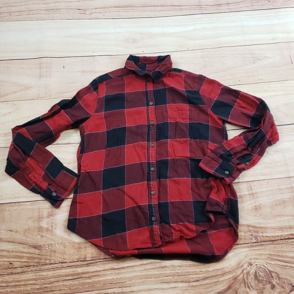 Abercrombie Fitch Shirt Womens Small Red Button Up Long‎ Sleeve Flannel Ladies